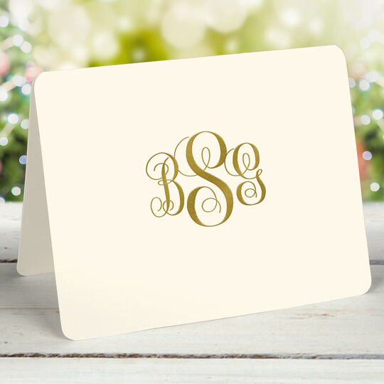 Grand Monogram Folded Note Cards - Raised Ink